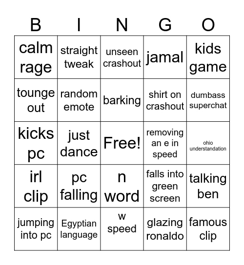 speed bingo Card