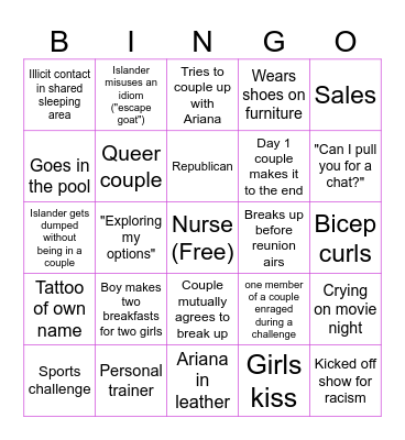 LOVE ISLAND BINGO Card