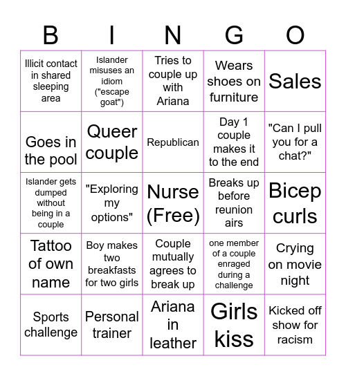 LOVE ISLAND BINGO Card
