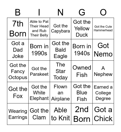 Find Someone Who's Bingo Card