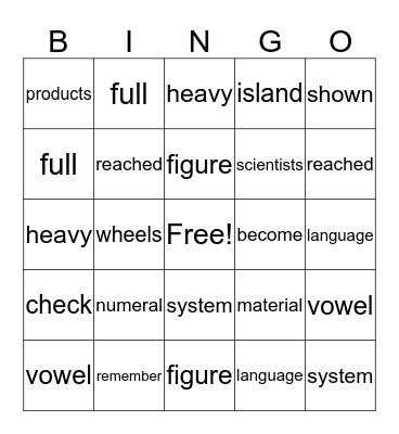 Frye Bingo Card