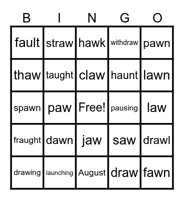 UFLI Lesson 93 au, aw, augh Bingo Card