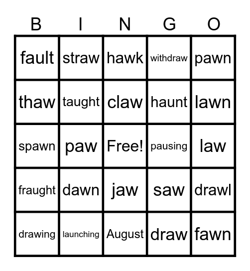 UFLI Lesson 93 au, aw, augh Bingo Card