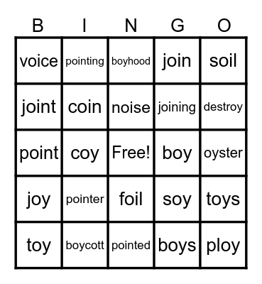 UFLI Lesson 95 oi, oy Bingo Card
