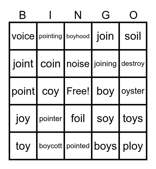 UFLI Lesson 95 oi, oy Bingo Card