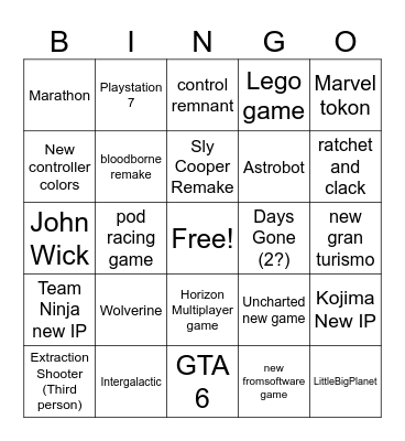 Playstation Bingo Card