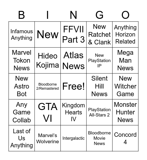 PlayStation State of Play June Bingo Card