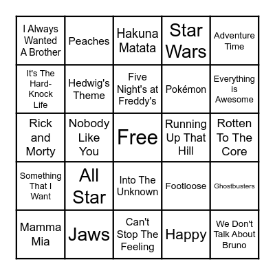 Name That Tune: Movies & TV Bingo Card