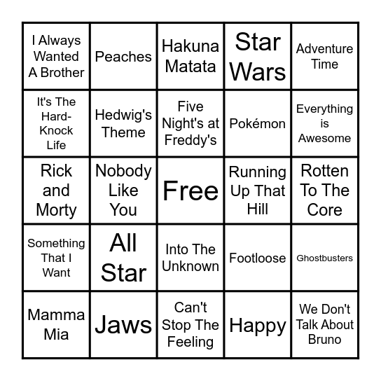 Name That Tune: Movies & TV Bingo Card