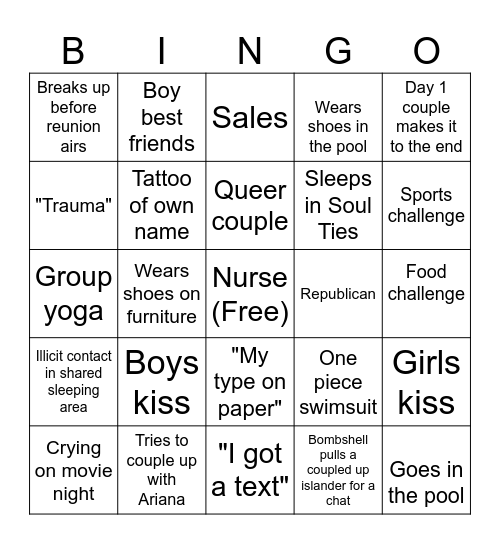 LOVE ISLAND BINGO Card