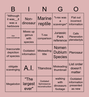 Stupid dinosaur Bingo Card