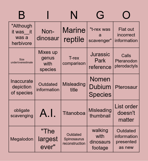 Stupid dinosaur Bingo Card