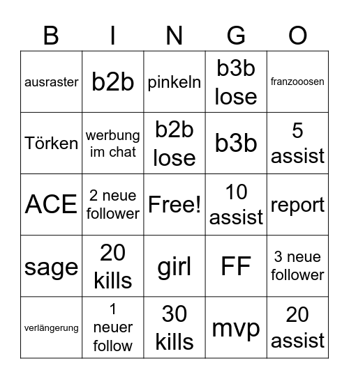 Valo Bingo Card