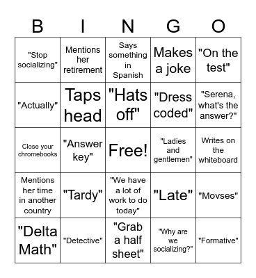Mrs. Young Bingo Card