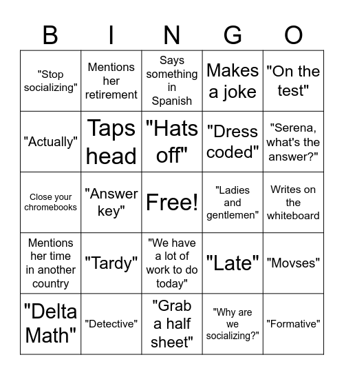 Mrs. Young Bingo Card