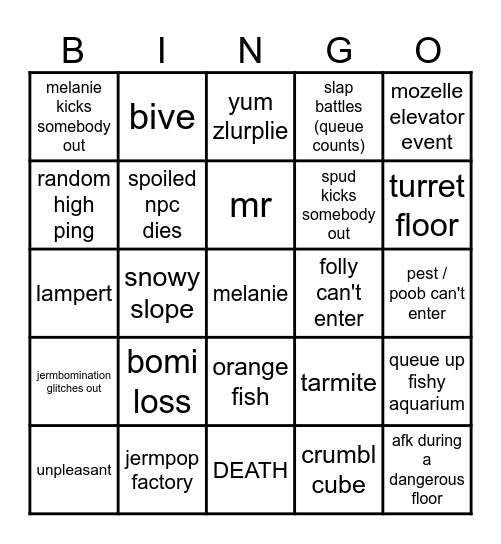 regretevator bingo Card