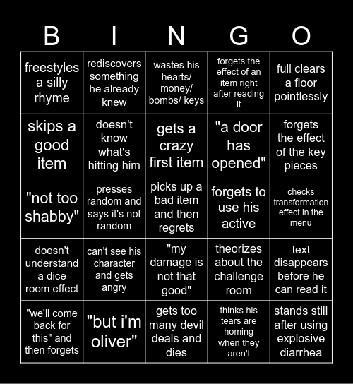 oliver Bingo Card