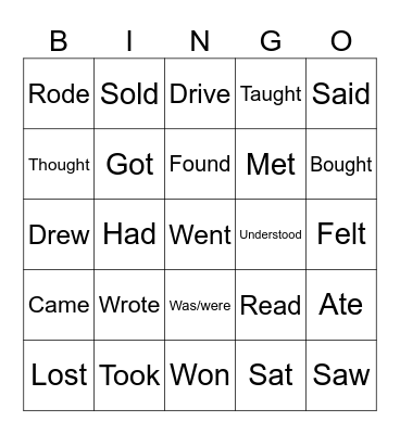 Irregular verbs Bingo Card