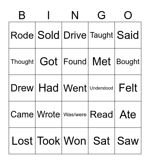 Irregular verbs Bingo Card