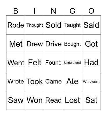 Irregular verbs Bingo Card