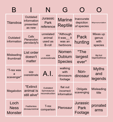 Stupid Dinosaur Bingo (update) Bingo Card