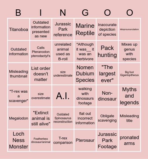 Stupid Dinosaur Bingo (update) Bingo Card