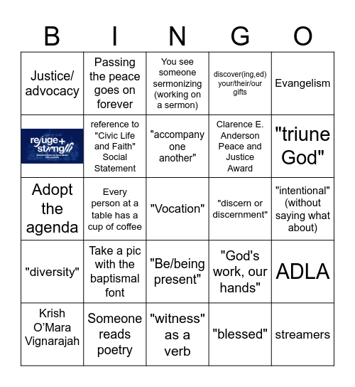 Synod Assembly Bingo Card
