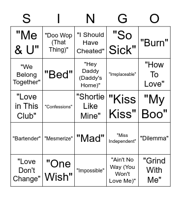 2000's Slow Jams... Round 2.. 2 Lines Bingo Card