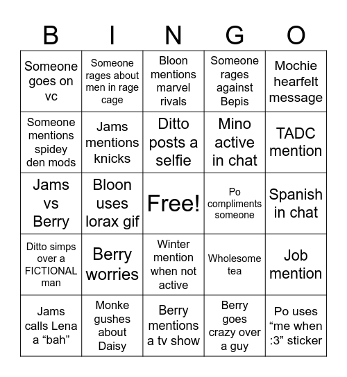 Untitled Bingo Card