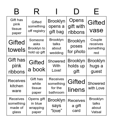 Bridal Shower Bingo Card