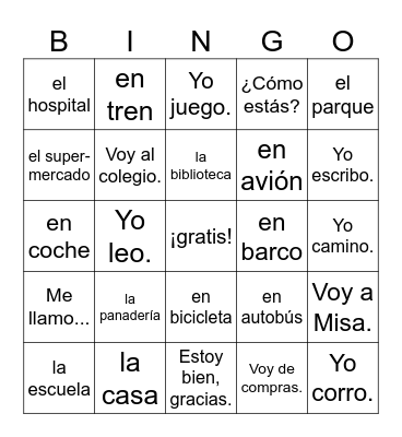 ¿Adónde vas? y ¿Cómo vas? Bingo Card