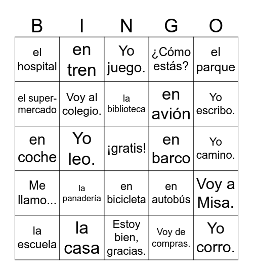 ¿Adónde vas? y ¿Cómo vas? Bingo Card