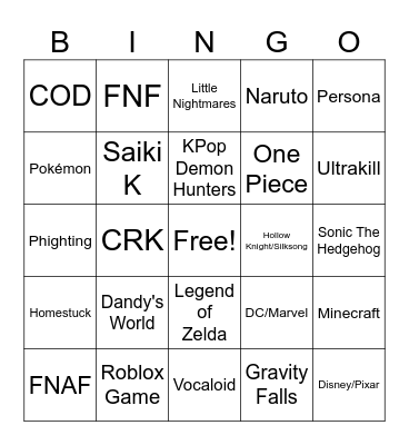 Cosplay Bingo Card