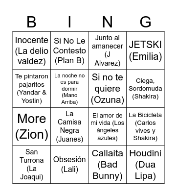 Bingo Musical Bingo Card