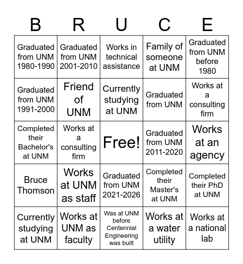 CWE Alumni Event Bing Bingo Card