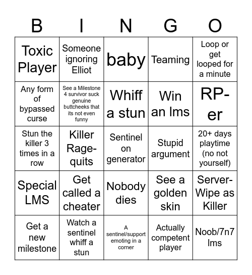 Forsaken Bingo Card