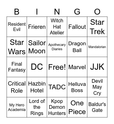 Cosplay Bingo! Bingo Card