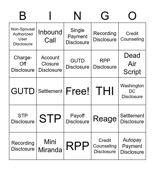 Programs/Disclosures/Misc Bingo Card