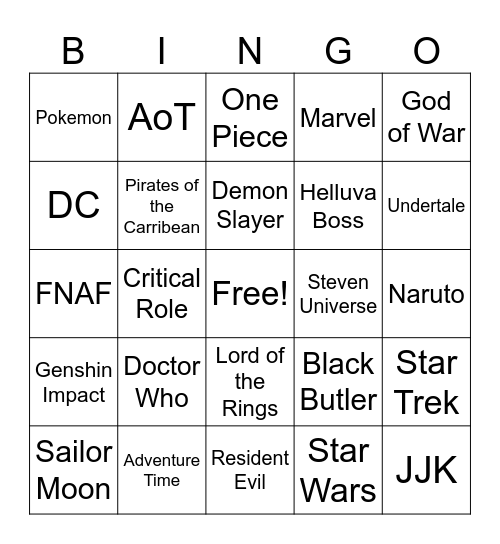 Cosplay Bingo! Bingo Card