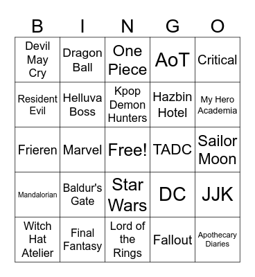 Cosplay Bingo! Bingo Card