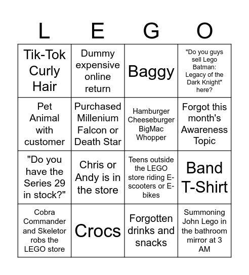 The Cursed LEGO Index Bingo Card