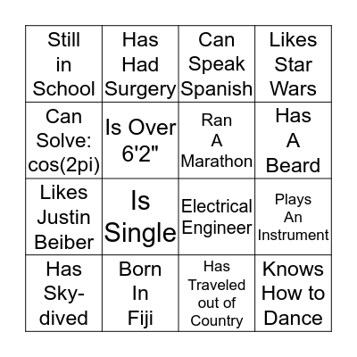 Meet n Greet Bingo Card