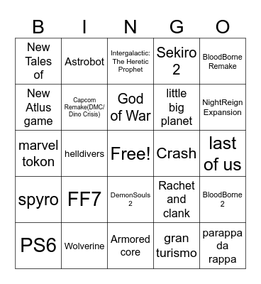 State of Play Bingo Card