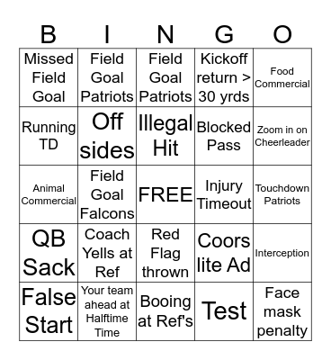 Ackerman SuperBowl LI Bingo Card