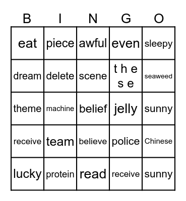 /ee/ sound - Year 5 Bingo Card