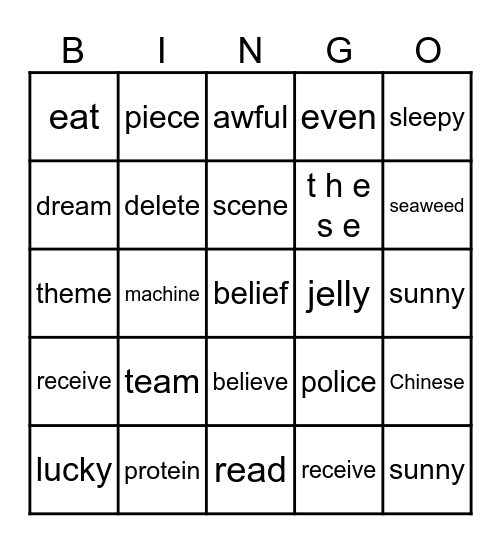 /ee/ sound - Year 5 Bingo Card