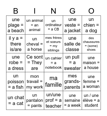 Nouns + il y a 2026 Bingo Card