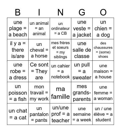 Nouns + il y a 2026 Bingo Card