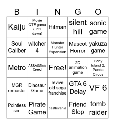 Summer Game Fest Bingo Card