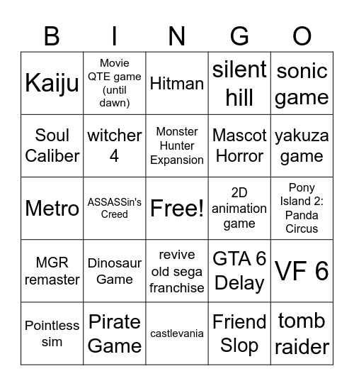 Summer Game Fest Bingo Card